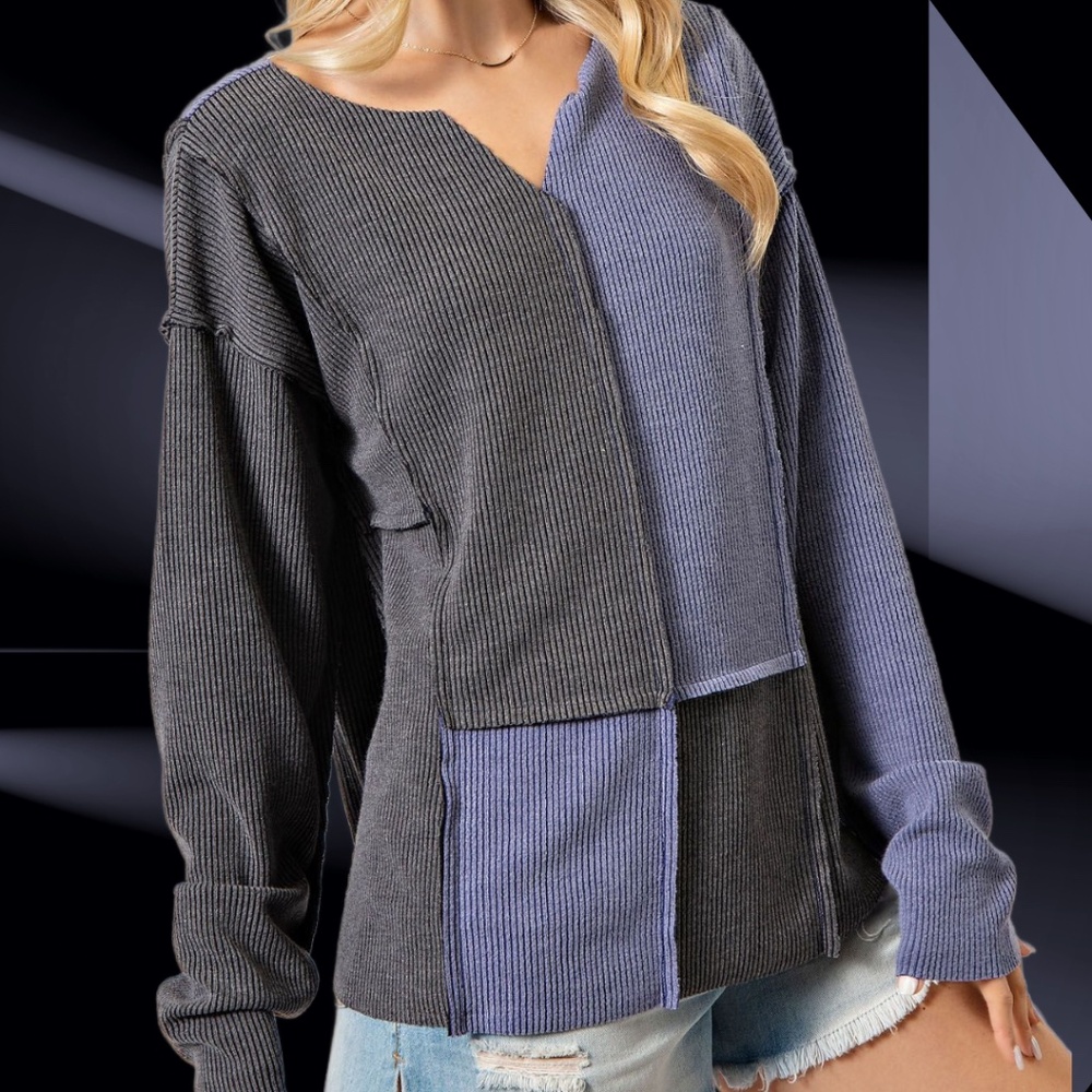 Easel "Block Star" Rib Knit Color Block Out-Seam … - image 8